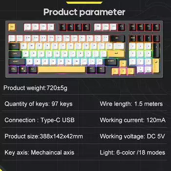 Механическая клавиатура iblancod K97 RGB, 97-клавишная игровая клавиатура, высококачественные красные переключатели, прочная и Blue Switch серый
