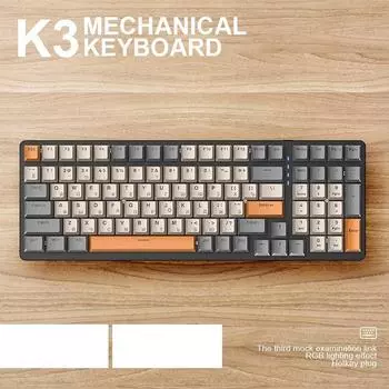 Механическая клавиатура K3, 100 клавиш, игровые клавиатуры для геймеров, игровые клавиатуры с RGB-подсветкой, проводные клавиатуры USB Type-C для настольных ПК Green Switch чёрный