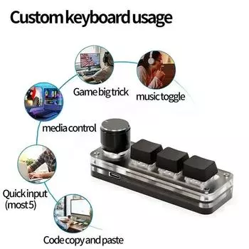 Механическая клавиатура с 3 клавишами для Photoshop USB Macro Custom Keyboard RGB Gaming Custom Programming Knob Mini Keyboard Keypads Black