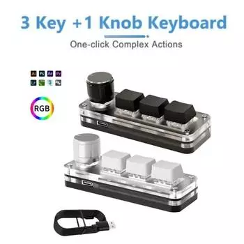 Механическая клавиатура с 3 клавишами для Photoshop USB Macro Custom Keyboard RGB Gaming Custom Programming Knob Mini Keyboard Keypads Black