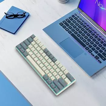 Механическая клавиатура с красным переключателем, 61 клавиша, светодиодная подсветка синего цвета, USB 2.0, Arm Core Plug-and-Play для игр и белый