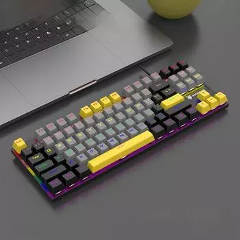 Механическая клавиатура Silver Fox K80 - 87 клавиш, USB-подсветка Blue Axis для киберспортивных игр null чёрный