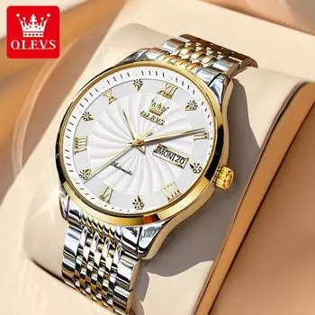 Механические часы бренда OLEVS, светящиеся бриллианты, деловые мужские часы, водонепроницаемые мужские часы
