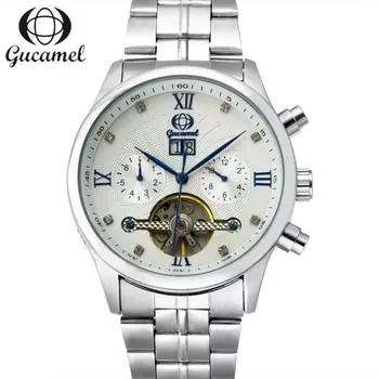 Механические часы GUCAMEL с турбийоном и календарем, механические часы, деловые мужские часы, многофункциональные мужские часы