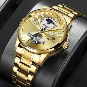Механические часы из полого сплава, мужские, стальной браслет, турбийон, повседневные, модные, деловые часы