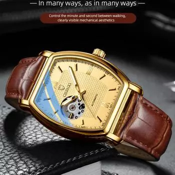 Механические часы Элитный бренд Мужские автоматические деловые кожаные наручные часы Модные мужские часы золотой