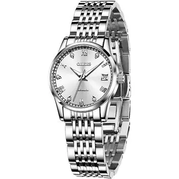 Механические часы OLEVS с браслетом, высококачественная нержавеющая сталь, водонепроницаемость до 3 часов, женские часы, легко читаемые часы, в комплекте, - - Календарь, ATM,