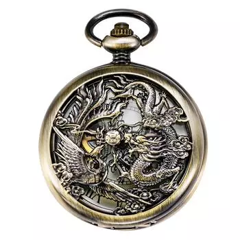 Механические карманные часы TREEWETO Skeleton Bronze Lucky Dragon с подарочной коробкой