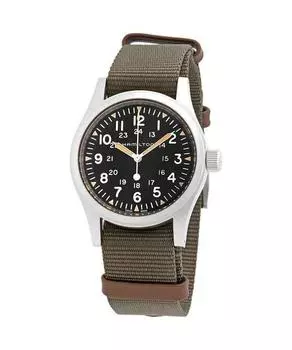 Механические мужские часы Hamilton Khaki Field Green с нейлоновым ремешком и черным циферблатом H69439931 чёрный
