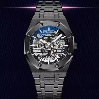 Механические наручные часы с турбийоном, водонепроницаемые деловые спортивные мужские часы из нержавеющей стали серебряный