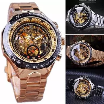 Механические скелетонированные часы с золотым ободом, роскошные мужские часы с циферблатом Bid, мужские автоматические наручные часы Montre Homme, мужские автоматические наручные часы Uhren Montre чёрный/золотой