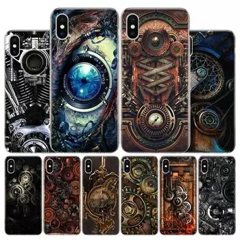 Механический чехол в стиле стимпанк Gear для Apple iPhone 11 12 13 14 Pro 7 XR X XS Max 6 6S 8 Plus + Mini 5 SE, мягкий принт iPhone 11