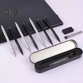 Механический карандаш, металлический художественный чертежный карандаш со стержнем HB 0,3/0,5/0,7/0,9/2,0 мм, графитовый карандаш для рисования, письма, эскизов 2mm чёрный