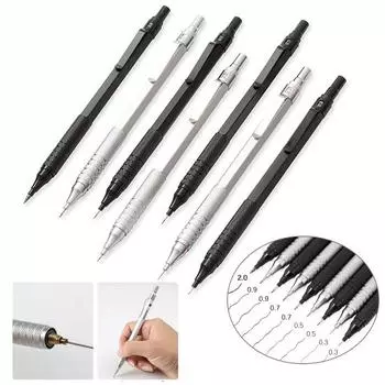 Механический карандаш, металлический художественный карандаш для рисования со стержнем HB 0,3/0,5/0,7/0,9/2,0 мм 0.5mm серебряный