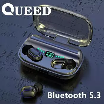Механический номер уха Bluetooth показывает беспроводную гарнитуру TWS5.0 с двумя наушниками Motion чёрный