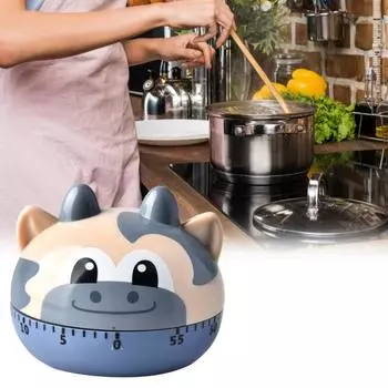 Механический таймер на 60 минут из АБС-пластика, портативный таймер с мультяшными животными для кухни Cat