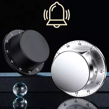 Механический таймер, ручной, магнитный, батарея не требуется, круглый, 60-минутный визуальный обратный отсчет, таймер для приготовления пищи из нержавеющей стали, студенческий учебный таймер, кухонные гаджеты чёрный