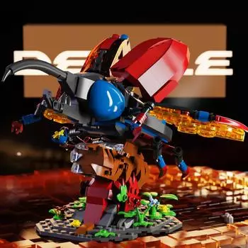 Механический Жук-Геркулес, строительные блоки, шарниры, подвижная модель животного, набор кирпичей, креативное украшение для рабочего стола, детские игрушки «сделай сам», подарки красный/синий