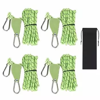 Механизм храпового механизма для троса ILLIDAN, тросовый храповой механизм 4 мм x 4 м, набор из 4 шт., зеленый, грузоподъемность 250 кг, флуоресцентный трос, оттяжка, паракордовый трос, трос для палатки, оттяжка
