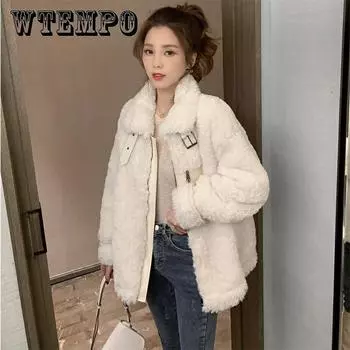 Меховая цельная куртка с воротником-стойкой из искусственного меха ягненка, женская осенне-зимняя куртка, универсальная блузка XL