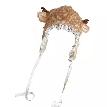 Меховая гетра для девочек с рисунком оленя из мультфильма и кружевными полями, большой головной убор, милая шляпа, реквизит для фотосъемки в стиле косплея H