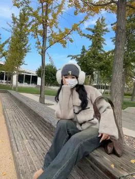 Меховая интегрированная куртка женская маленькая ароматная знаменитость темперамент роговая пряжка экологически чистый мех зимнее нежное универсальное теплое пальто one size fits all серый