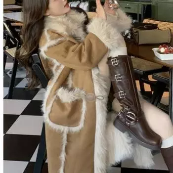 Меховая интегрированная шуба средней и длинной длины, искусственный мех лисы, куртка женская свободная меховая пушистая утолщенная теплая 2024 зима S size [90-120] catties