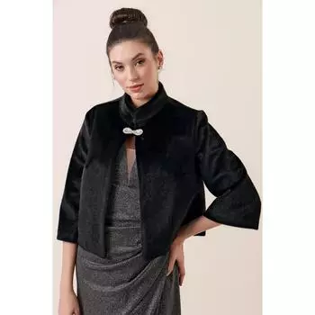 Меховая куртка-болеро с воротником на внутренней подкладке и каменной деталью спереди