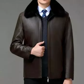 Меховая куртка из натуральной кожи, зимняя куртка из овчины с утолщенными лацканами, повседневная куртка из плюшевой кожи для людей среднего и пожилого возраста 170