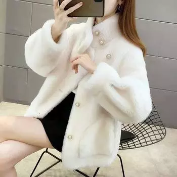 Меховая куртка новая из искусственной норки, флис, хлопок, утолщенная овечья флисовая куртка, свободное зимнее пальто S