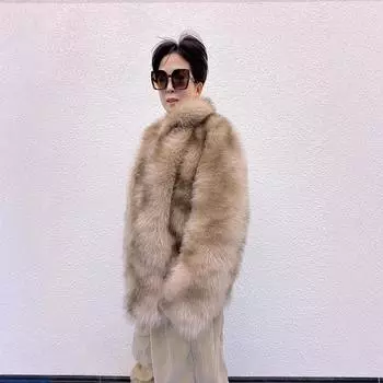 Меховая куртка новая мода темперамент трендовый зимний женский теплый искусственный мех лисы топ S Wear to within 55 kg