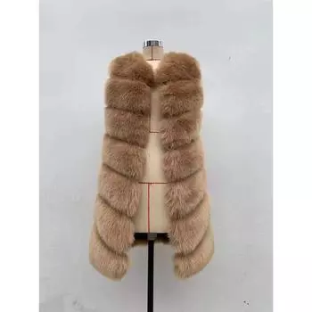 Меховая куртка осень-зима новая теплая повседневная сращивание женская имитация меха лисы жилет жилет S светло-серый