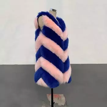 Меховая куртка осень-зима новая теплая повседневная сращивание женская имитация меха лисы жилет жилет S