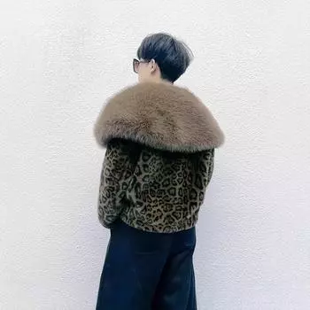 Меховая куртка с интегрированным мехом, новый дизайн, модный темперамент, тренд, зима, женский топ с леопардовым принтом M [Recommended 90-60kg] цветной печати леопарда
