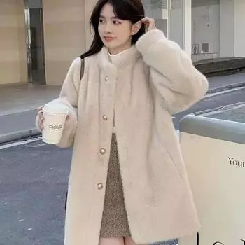 Меховая куртка женская 2024 осень-зима новая интегрированная меховая шуба из меха Майяра средней и длинной длины из экологически чистого пуха из европейской норки S 80-120