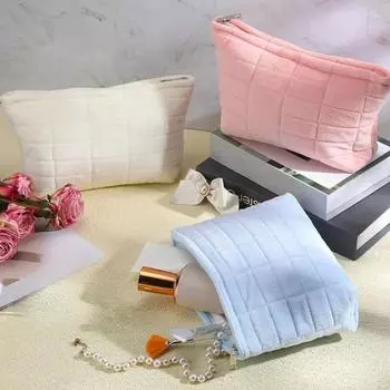 Меховая мягкая дорожная косметичка, чехол для хранения косметики, кошельки для женщин, большая вместимость, на молнии, органайзер для косметики, сумки для хранения белый