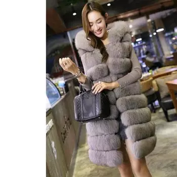 Меховая новая корейская версия мехового жилета женская модная майка с капюшоном из искусственного лисьего волоса S