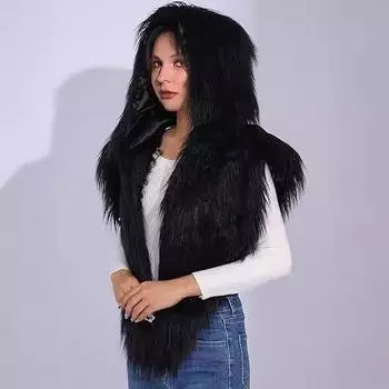 Меховая шаль с капюшоном, меховая накидка, искусственный меховой шарф с капюшоном, зимний новый праздничный наряд для вечеринки one size fits all чёрный