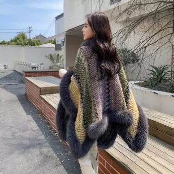 Меховая шаль женская верхняя в иностранном стиле, пушистая утолщенная куртка-плащ высокого класса 135CM