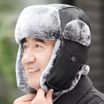 Меховая шапка для мужчин зимой, среднего и пожилого возраста, отец, защита ушей, защита от тепла, волосы кролика Рекс, езда на велосипеде, ретро-шапка Лей Фэн M56-58cm темно-коричневого