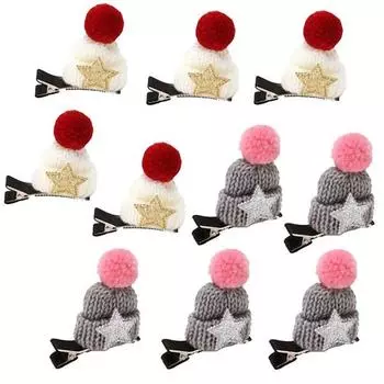 Меховая шапка для вечеринки Рождественская заколка для волос белая 5шт + серебряная 5шт