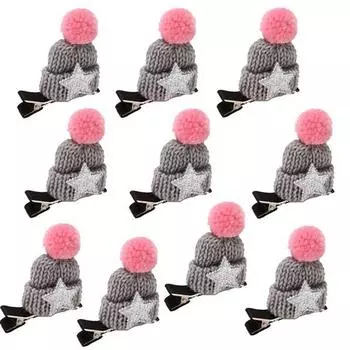 Меховая шапка для вечеринки Рождественская заколка для волос, серебро, 10 шт.