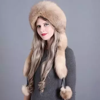 Меховая шапка из натурального лисьего волоса, монгольская шапка, зимняя женская лисья шкура, цельная кожаная защитная шапка из кожи кролика Рекс, женская нация Adjustable