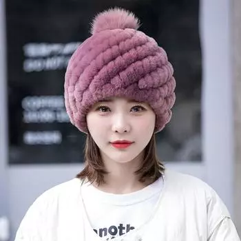 Меховая шапка из плетеной шерсти кролика Рекс, зимняя защита ушей, милая и милая шапка из лисьего меха, шапка в виде ананаса для женщин и взрослых One size серый