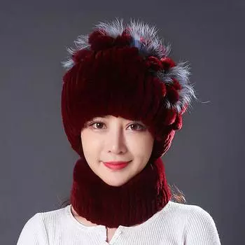 Меховая шапка корейская версия зимняя женская теплая шарф для мамы в пожилом возрасте утолщенная шапка из шерсти кролика Рекс женская осень и зима separate hat фиолетовый