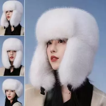 Меховая шапка Thunderbolt женская утолщенная теплая ветрозащитная шапка из искусственного меха лисы ветрозащитная и снегозащитная шапка зимняя