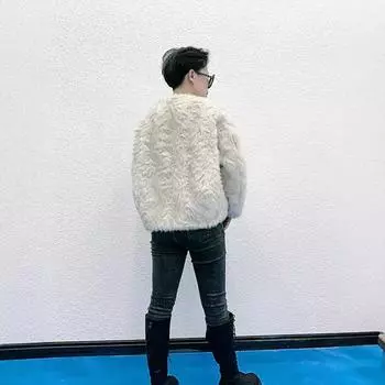 Меховая шуба из искусственного меха, женская зимняя новая мода, универсальная, экологически чистая, меховая короткая шуба S (40 kg - 50 kg) бежевый