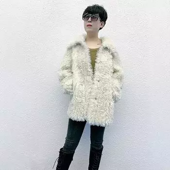 Меховая шуба из меха, новая мода, темперамент, тенденция, зима, утолщенный женский теплый кудрявый топ M [Recommended 90-60kg] слоновая кость