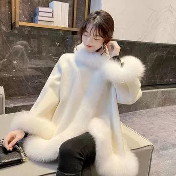 Меховая женская новая искусственная меховая женская шуба свободный плащ искусственный мех лисы интегрированная плюшевая шуба S слоновая кость
