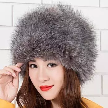 Меховая зимняя шапка модная теплая холодная шапка высокая искусственная лисья шерсть шапка тазик женская шапка хаки